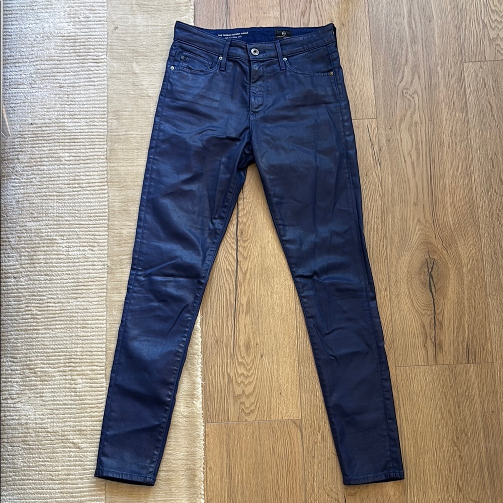 AG Jeans Farrah Leatherette High-Rise Skinny Ankle Blue